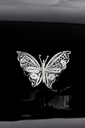 Kelebek Model El Işi Telkari Gümüş Broş & Yaka İğnesi