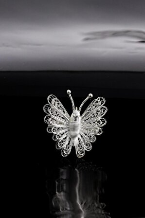 Kelebek Model El Işi Telkari Gümüş Broş & Yaka İğnesi