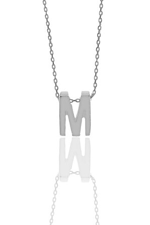 Gümüş rodyumlu üç boyutlu minimal M harf kolye