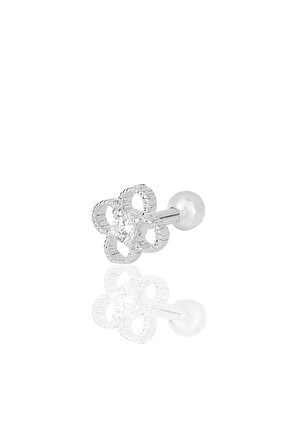 Gümüş rodyumlu zirkon taşlı yonca modeli Tragus helix Piercing küpe