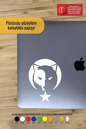 Börü Ay Yıldız bozkurt Türk Bayrağı Sticker Oto Motor Laptop Duvar Folyo Sticker 10 cm Genişlik Beyaz Renk