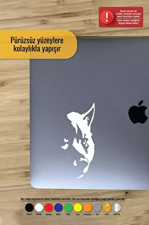 Kurt Silüeti Sticker Oto Motor Laptop Duvar Folyo Sticker 10 cm Genişlik Beyaz Renk