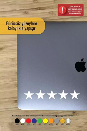 5 Yıldız Sticker Oto Motor Laptop Duvar Folyo Sticker 15 cm Genişlik Beyaz Renk