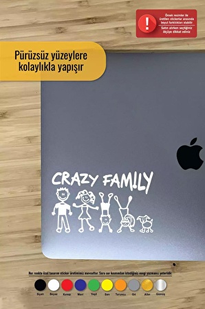 Crazy Family Sticker Oto Motor Laptop Duvar Folyo Sticker 10 cm Genişlik Beyaz Renk