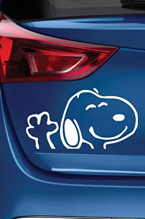 El Sallayan Snoopy Sticker Oto Motor Laptop Duvar Folyo Sticker 10 cm Genişlik Beyaz Renk