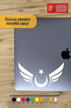 Kanatlı Türk Bayrağı Sticker Oto Motor Laptop Duvar Folyo Sticker 10 cm Genişlik Beyaz Renk
