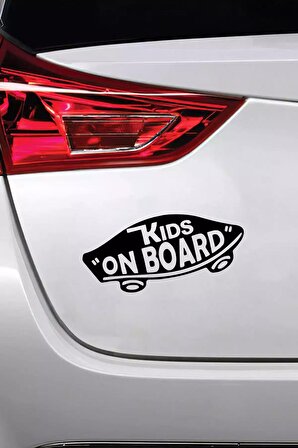 Kids On Board Kaykay Sticker Oto Motor Laptop Duvar Folyo Sticker 10 cm Genişlik Siyah Renk