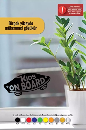 Kids On Board Kaykay Sticker Oto Motor Laptop Duvar Folyo Sticker 10 cm Genişlik Siyah Renk