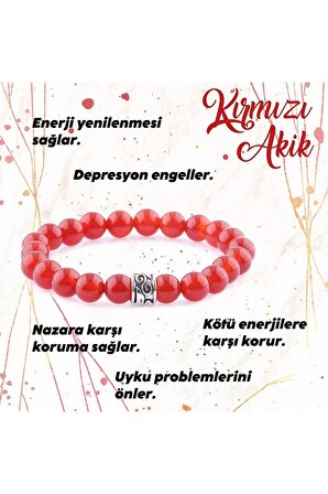 Kırmızı Akik Doğal Taş Bileklik - 8 Mm B773