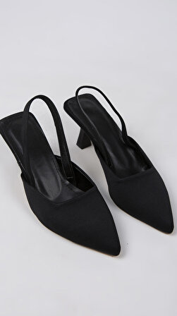 Clara Renge Renk Topuklu Siyah Saten Kadın Ayakkabı