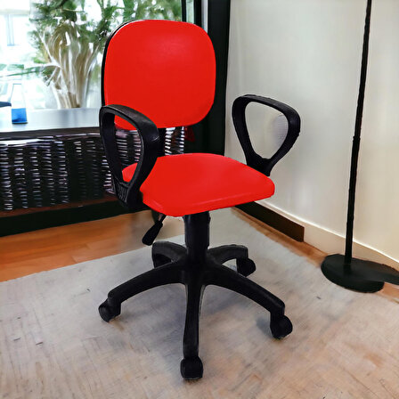 Bilgisayar Sekreter Ofis Ev Öğrenci Eko Çalışma Sandalyesi Deri Döşeme Kırmızı
