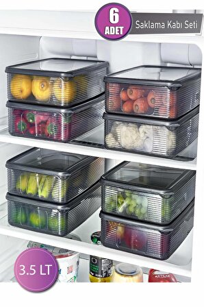 6 Adet 3,5 Litre Buzdolabı Içi Düzenleyici Saklama Kabı Seti -derin Dondurucu Ve Mikrodalga