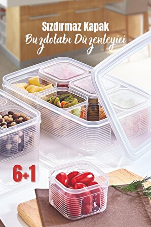 7 Parça Sızdırmaz Buzdolabı İçi Düzenleyici Saklama Kabı Seti- Şeffaf