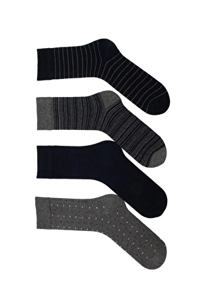 Erkek Soket Çorap 4 Lü  Nokta ve Çizgi Desenli