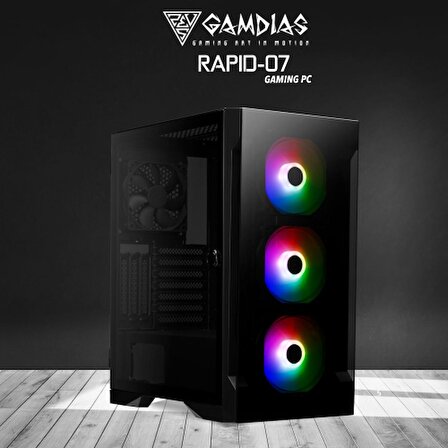 GAMDIAS RAPID-07, RYZEN 7 3700X, 16Gb Ram, 500Gb NVMe SSD, 4Gb GDDR5 R9 370 Ekran Kartı, 500W Kasa, Free Dos GAMING PC