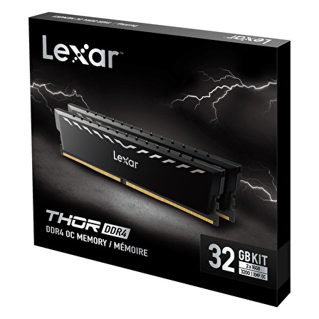 LEXAR THOR RAM DT GAMING DDR4 UDIMM 32GB KIT (2x16GB) 3200 XMP MEMORY WITH HEATSINK DARK GREY COLOR DUAL PACK LD4BU016G-R3200GDXG