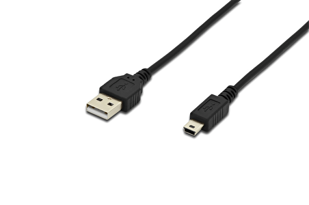 AK-300130-018-S USB 2.0 Bağlantı Kablosu, USB A Erkek - USB mini B (5 pin) Erkek, 1.8 metre, USB 2.0 uyumlu, UL, siyah renk