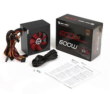 High Power 600W 80+ Bronze ECO AktifPFC Red 12Cm Power Supply (HPE-600BR-A12S)