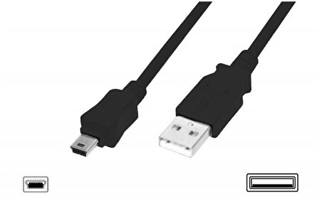 AK-300130-010-S USB 2.0 Bağlantı Kablosu, USB A Erkek - USB mini B (5 pin) Erkek, 1 metre, AWG 28, USB 2.0 uyumlu, UL, siyah renk