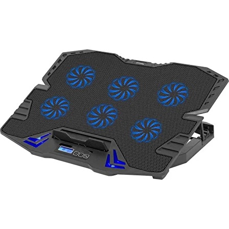 FRISBY FNC-5235ST 6 adet x 7cm Fan,  10&quot;-15.6 Gaming Notebook Soğutucu, 5 Kademeli Stand, 3 Farklı Program, Ayarlanabilir Hız, Mavi Ledli (Siyah)