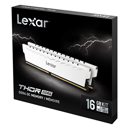 LEXAR THOR RAM DT GAMING DDR4 UDIMM 2x8GB 3600 XMP MEMORY WITH WHITE HEATSINK DUAL PACK LD4BU008G-R3600GDWG