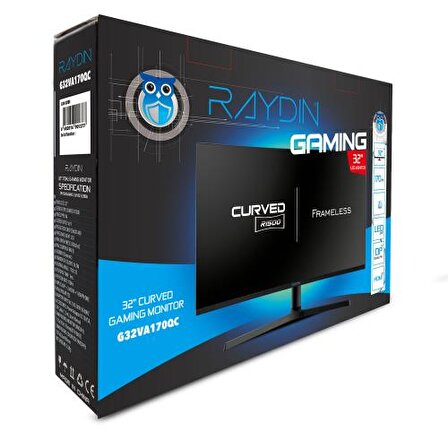 RAYDIN G32VA170QC , 32", 1ms, 170Hz, 2K Quad HD, HDMI, DP, USB, Hoparlör, VA LED, R1800 Curved, Frameless, Yükseklik Ayarlı, FreeSync Gaming Monitör