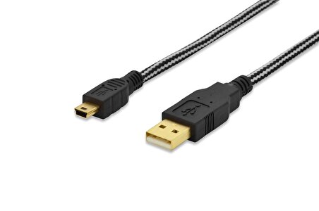  ED-84183 ednet USB 2.0 Bağlantı Kablosu, USB A Erkek - USB mini B (5 pin) Erkek, 1 metre, AWG 28, 2x zırhlı, UL, gri/siyah renk, pamuk örgülü kablo kılıfı, altın kaplama