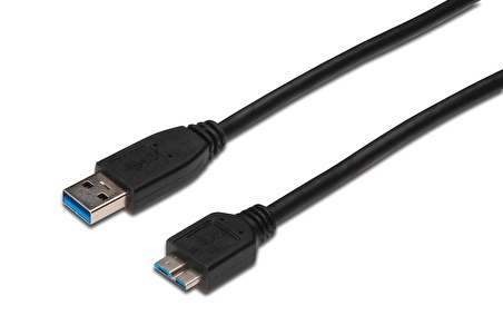 AK-300116-010-S USB 3.0 Bağlantı Kablosu, USB A Erkek - USB micro B Erkek, 1 metre, AWG 28, USB 3.0 uyumlu, UL, siyah renk