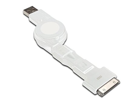 AK-600300-075-W 3 in 1 Makaralı Kablo, Apple 30 pin erkek + micro USB B erkek + mini USB B erkek <-> USB A erkek, 0.75 metre, AWG 30, USB 2.0, UL, beyaz renk