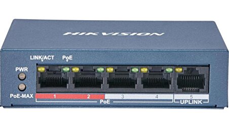 Hikvision DS-3E0105P-E/M(B) 4 Portlu 10/100 Fast Ethernet Switch - 4 Port PoE (35W)