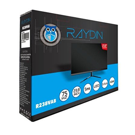RAYDIN R238VAB 23,8&quot; 5ms, 75Hz, Full HD, D-Sub, HDMI, Frameless, VA LED Monitör (Siyah)