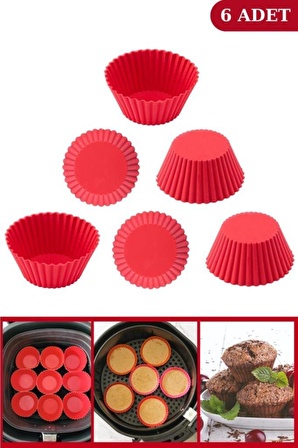 Onikiden Airfryer Silikon Kare Pişirme Kabı ve 6’lı Kek Muffin Kalıbı Set- Hava Fritözleriyle Uyumlu