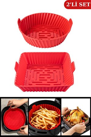 Onikiden Kare ve Yuvarlak Airfryer Silikon Pişirme Kabı Seti 20cm - Hava Fritözlerle Uyumlu 2’li Set
