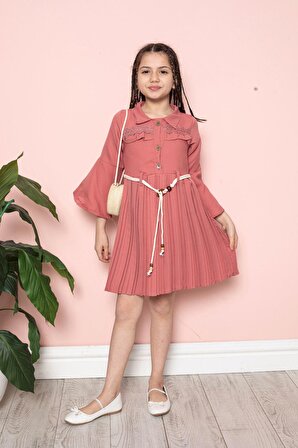 Çantalı Fırfırlı Piliseli Kız Çocuk Elbise