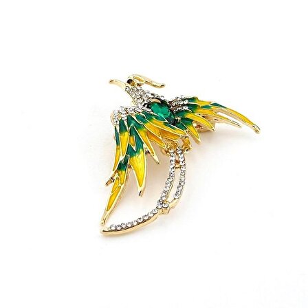 Zümrüdü Anka Kuşu Phoenix Yeşil Sarı Zirkon Metal Broş RZ119