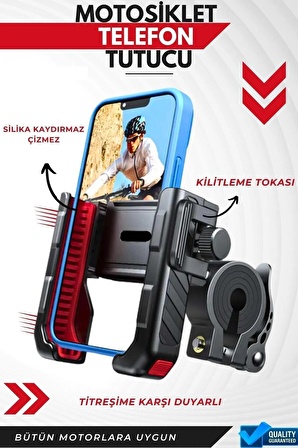 MOTOSİKLET-BİSİKLET TİTREŞİM AZALTICI MUKAVEMETLİ GİDON VE AYNA BAĞLANTILI MOTOSİKLET TELEFON TUTUCU