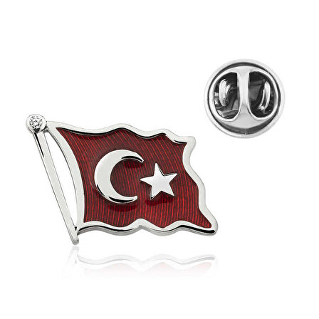 Gümüş Türk Bayrağı Rozet & Yaka İğneleri - Rozetler &  &