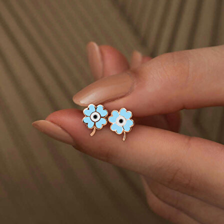 Gümüş Fosforlu Mavi Yonca Küpe & Kadın Küpeleri & Çiçek Küpeler &