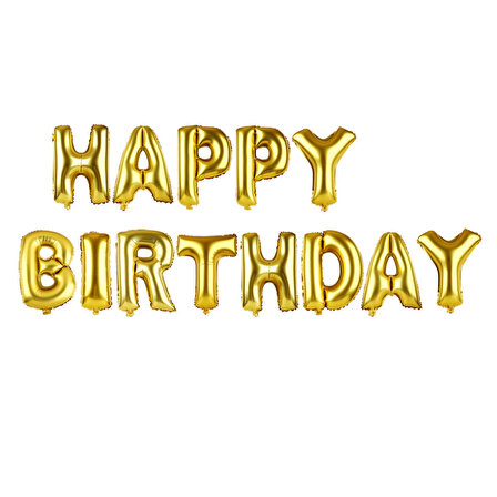 Parti Altın Renk Happy Birthday Folyo Doğum Günü Balonu 35 cm
