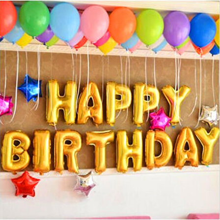 Parti Altın Renk Happy Birthday Folyo Doğum Günü Balonu 35 cm