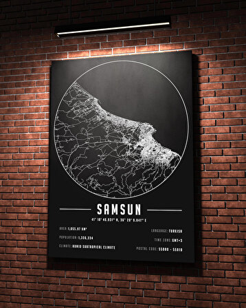 Samsun 50x70 cm Şehir Haritası Kanvas Tablo