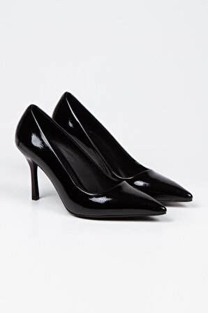 Kadın Rugan Siyah Topuklu Stiletto Ayakkabı ( İç Astar Deri )