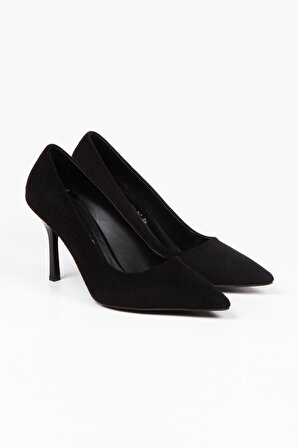 Kadın Süet Siyah Topuklu Stiletto Ayakkabı ( İç Astar Deri )
