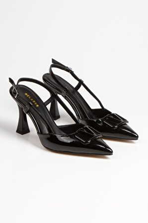 Kadın Siyah Tokalı Arkası Açık Topuklu Ayakkabı ( SMX-0238-01 )