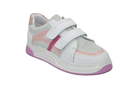 Kids Kız Çocuk Cırtlı Beyaz Hakiki Deri Ayakkabı-SMX-0249