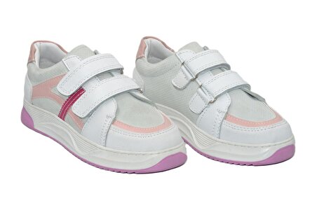 Kids Kız Çocuk Cırtlı Beyaz Hakiki Deri Ayakkabı-SMX-0249