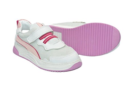 Kids Kız Filet Çocuk Cırtlı Beyaz Hakiki Deri Ayakkabı- ( 31-36 )-SMX-0251