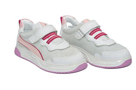 Kids Kız Patik Çocuk Cırtlı Beyaz Hakiki Deri Ayakkabı-( 26-30 )-SMX-0252
