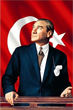 Atatürk Baskılı Türk Bayrağı Atatürk Posteri 70x105 Cm Raşel Kumaş Dijital Baskı