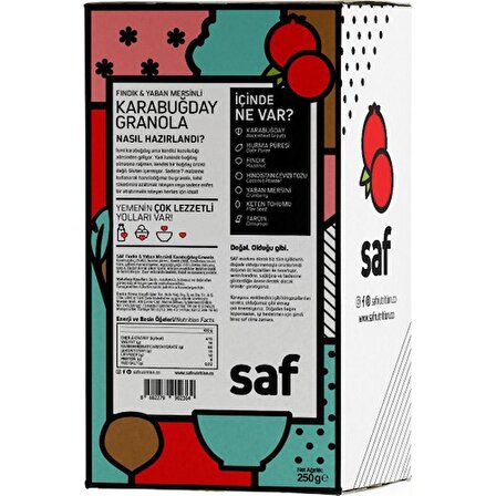 Saf Nutrition Fındık & Yaban Mersinli Karabuğday Granola, 250 gr X 2
